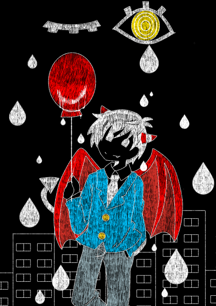 雨降る夜にて赤い風船と悪魔は笑う