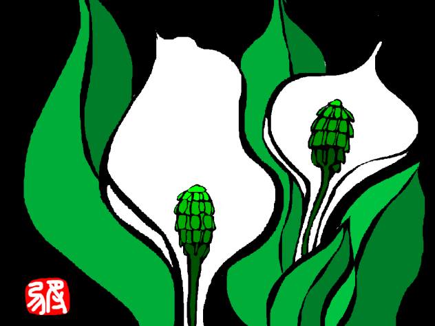 投なわキリ絵ー水芭蕉