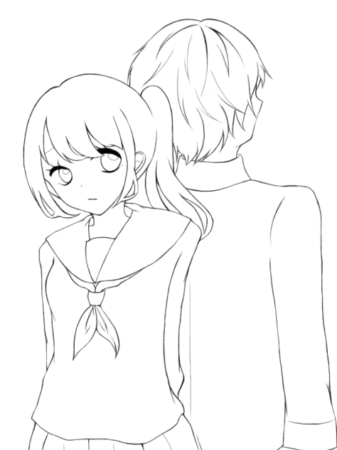 見てる先は違くて。 線画