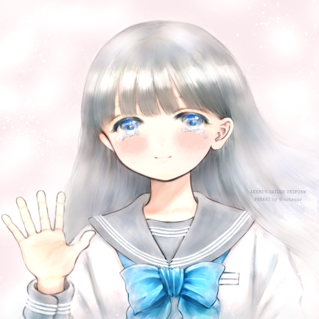 泣きながら手を振る明日ちゃん。