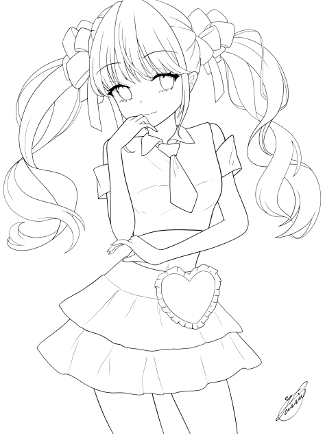 ティアードスカートツインテ（線画）