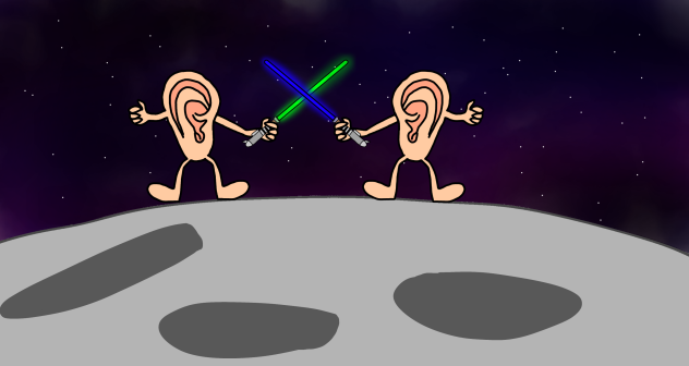 Ears fighting in space with lightsabers