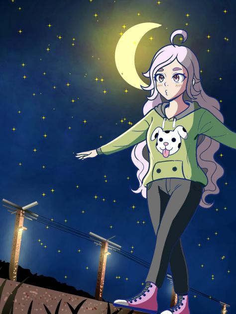 menina andando a noite