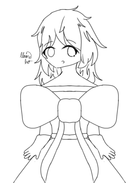A Girl with a Big Bow Lineart