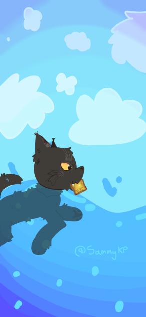 cat swimming while eating toast