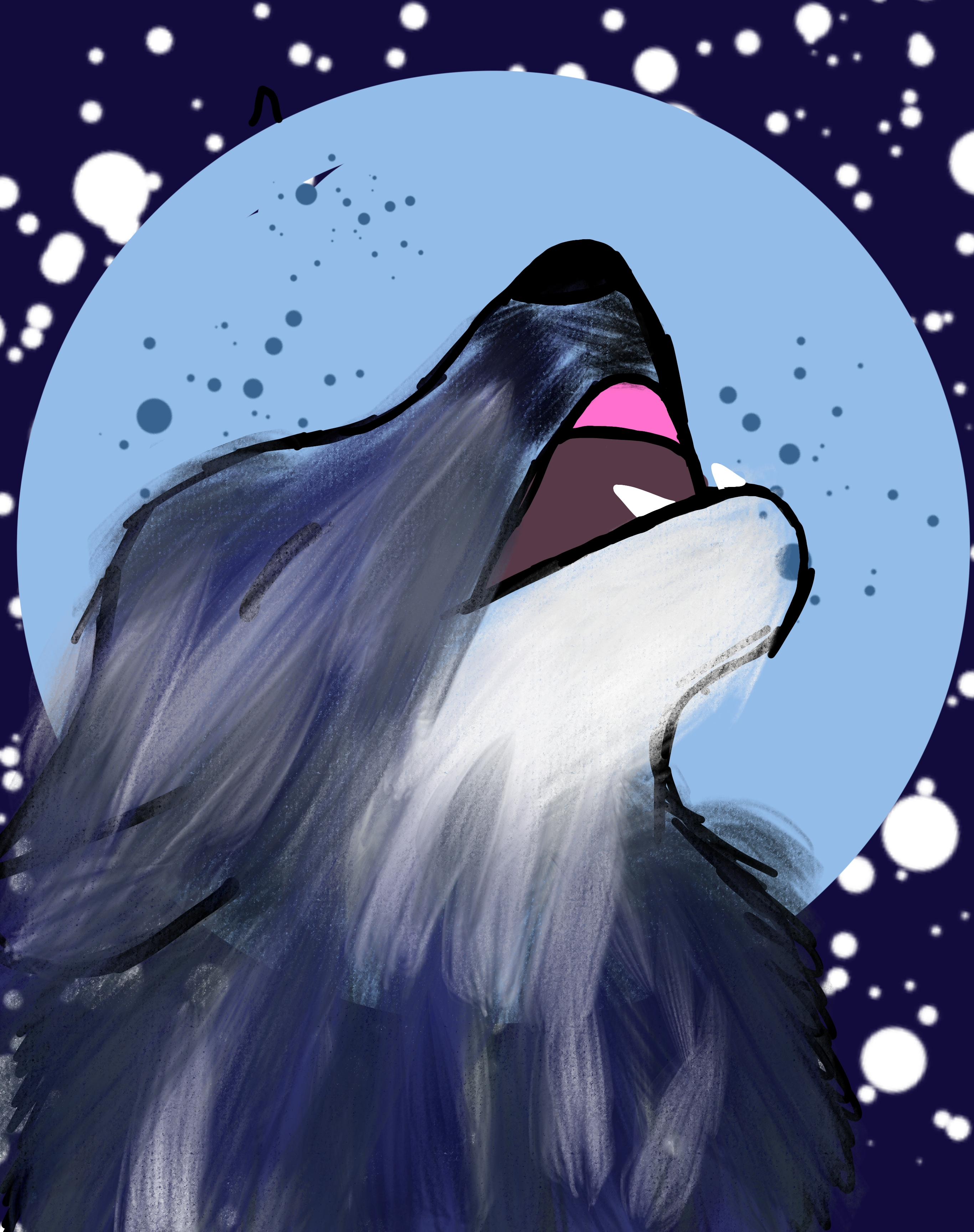 Wolf howling to moon - ibisPaint