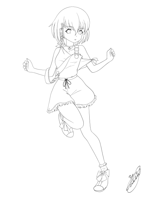 A girl running through summer（線画）