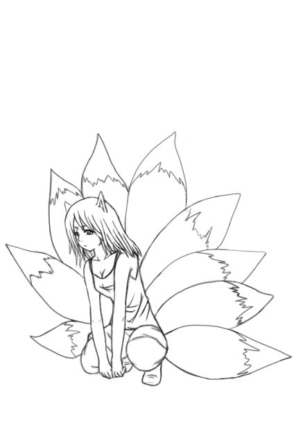 キュウコン擬人化線画