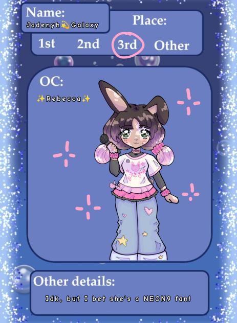 Prize sheet for NEON9 mermaid DTIYS