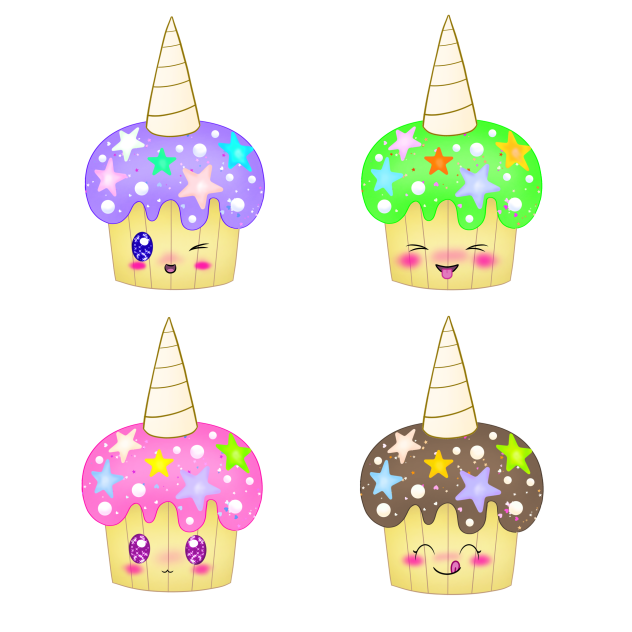 Cute stickers unicorn cupcakes