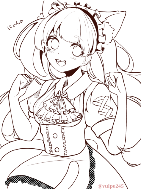 【線画】猫耳メイド