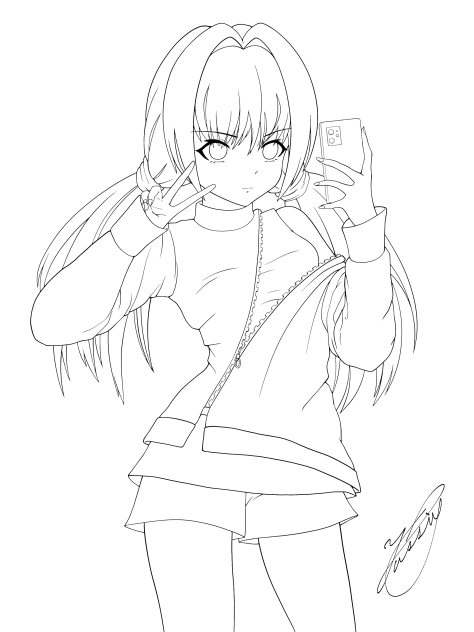 Selfie peace sign（線画）