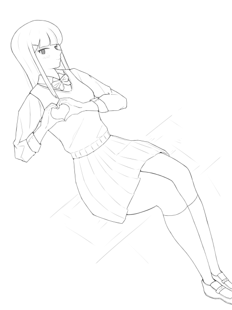 クール女子　ハート　線画