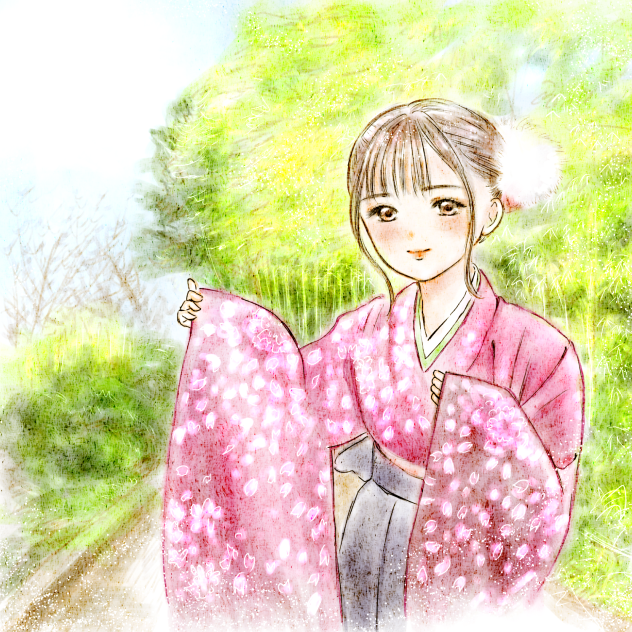 竹林と袴の女の子。