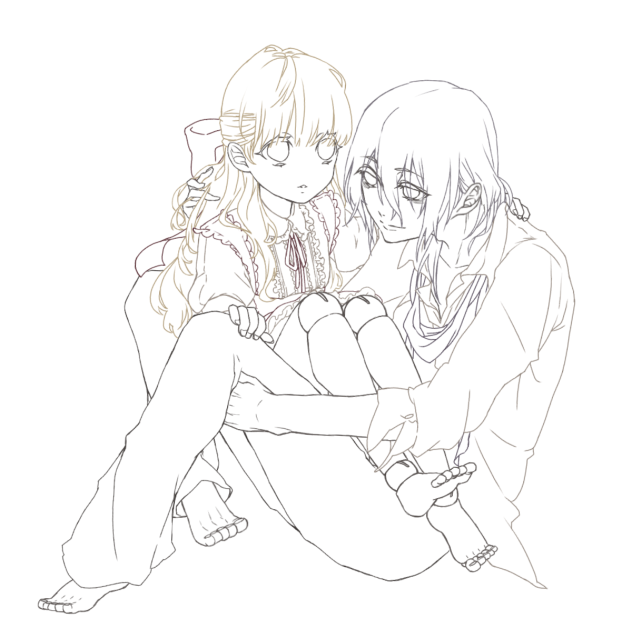 盲目人形技師と少女　線画