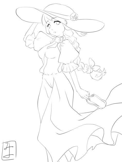 夏にワンピース　その② line art