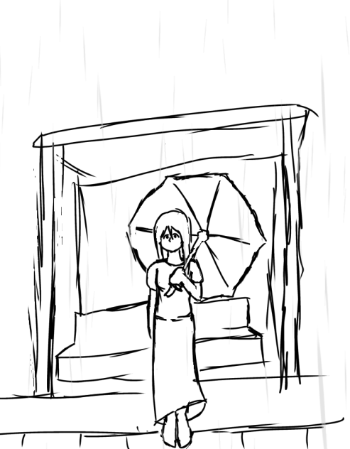 waiting for the train in the rain