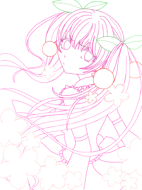 線画(桜ミク)4