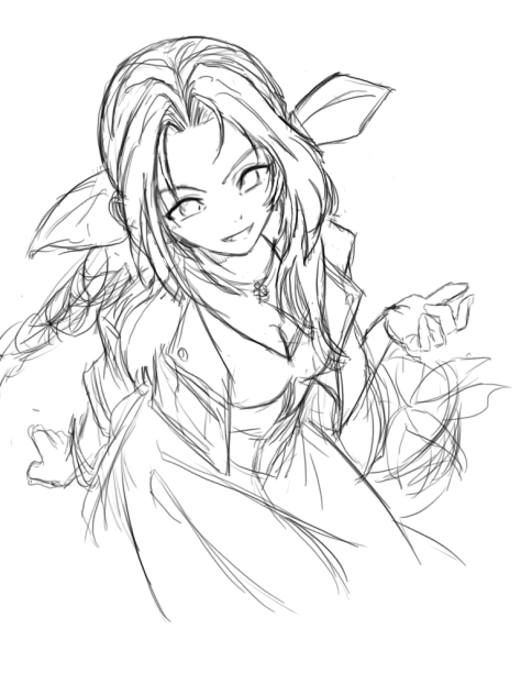 FF7 エアリス　ラフ画　「珈琲紳士さん模写」