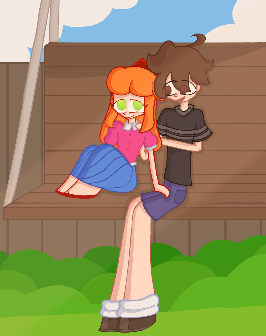 Elizabeth and C.C talking on a swing - ibisPaint