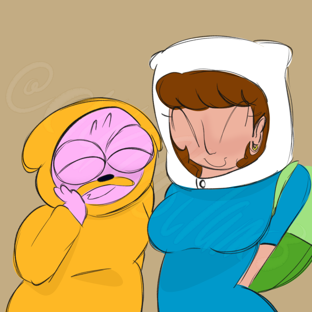 Pim and Sarah dressed as Jake and Finn