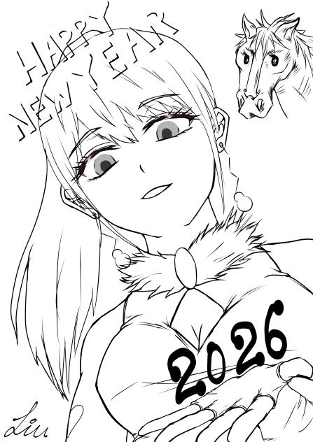 🎉HAPPY NEW YEAR🎉メル姉の年賀状✨（塗り絵用線画）