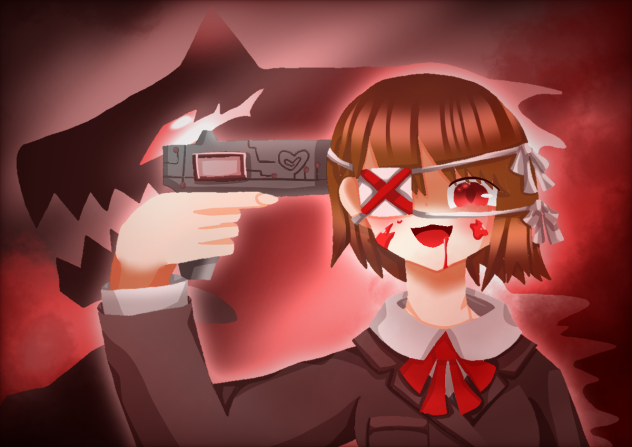 ゆなっつさんの絵をリメイクしたやつの線画　塗らせていただきました‼︎