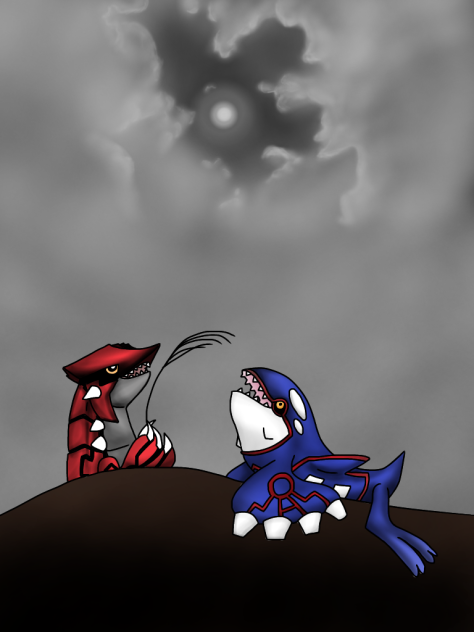 ポケモンのグラードンとカイオーガが月見にきたようです