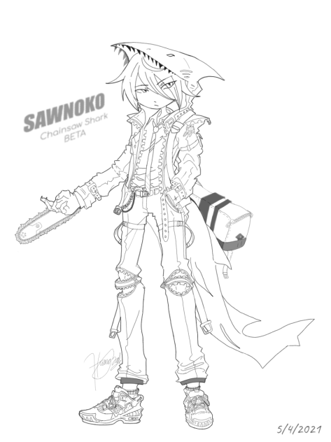 Line-art of Sawnoko (Saw Shark)