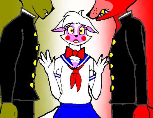 Springtrap and Foxy fighting over Mangle