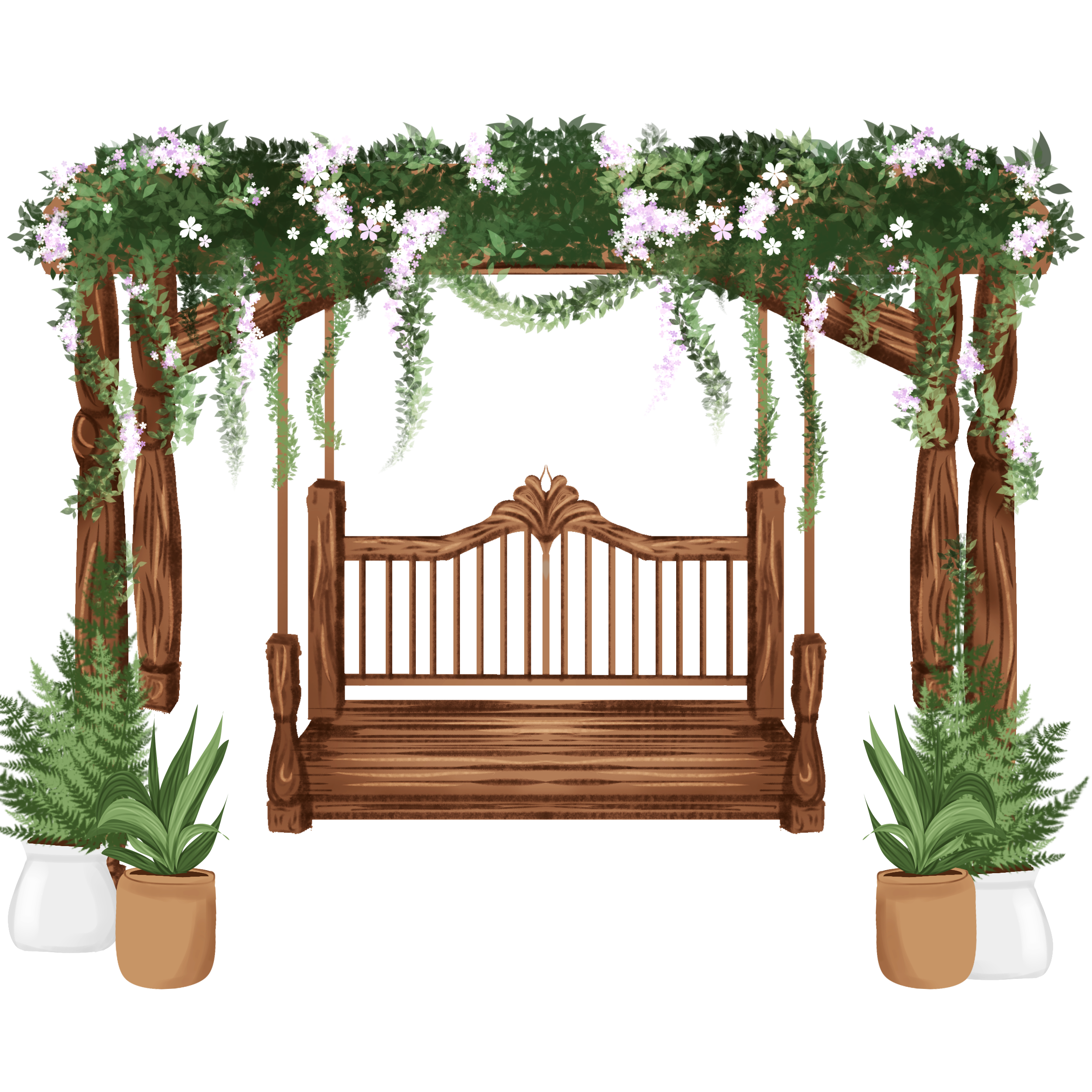 Swing in garden with plants. - ibisPaint
