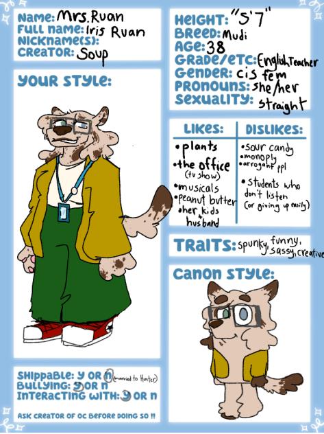 Bluey highschool au character sheet
