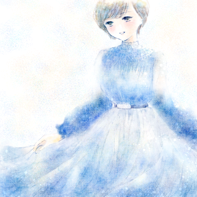 青のドレスの女の子。
