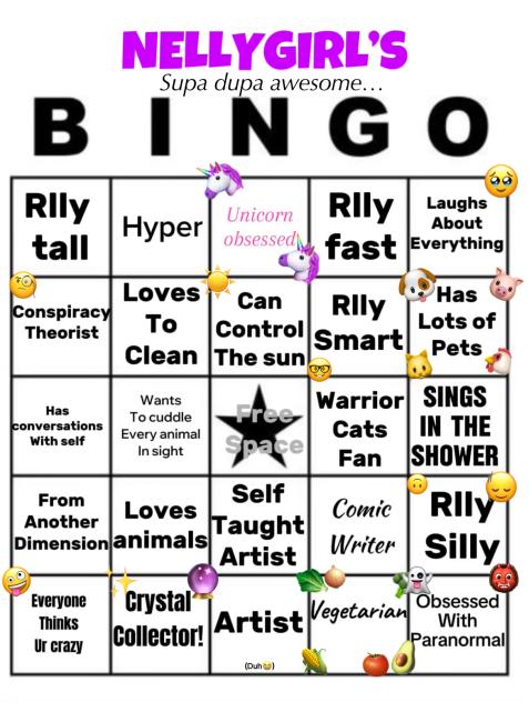 Nellygirl’s supa dupa awesome BINGO