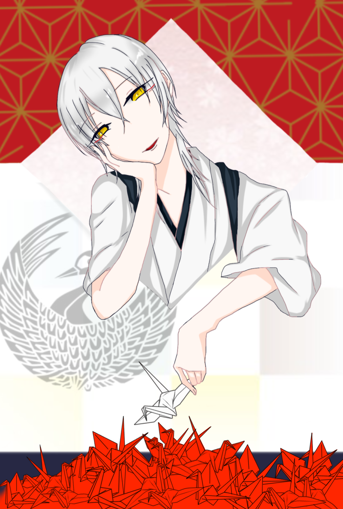 手描きイラスト　桜の木にて　刀剣乱舞 手描きイラスト 桜の木にて 刀剣乱舞 イラスト