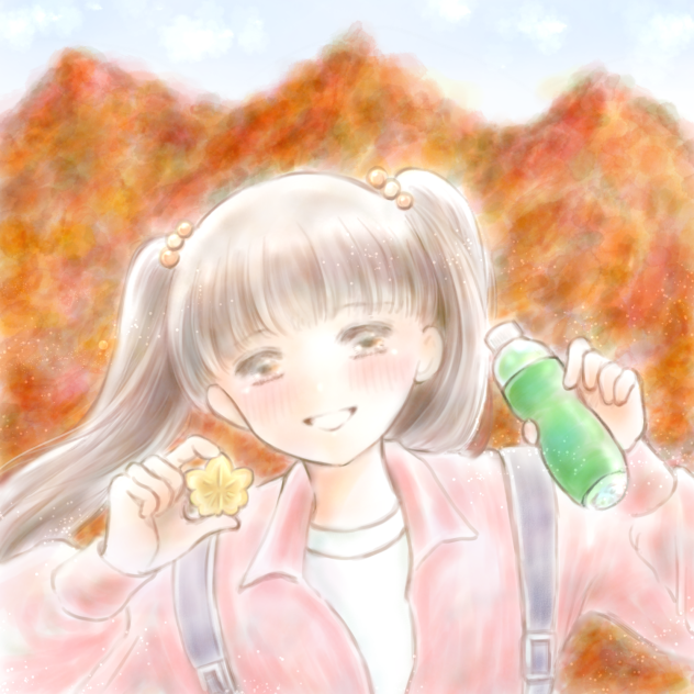 遠足でバス降りた途端元気な女の子。