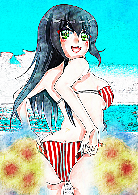 真夏に輝く太陽少女(サンシャインガール)☆水彩風