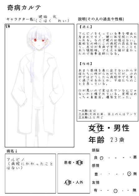 奇病関連病院のキャラデザ募集