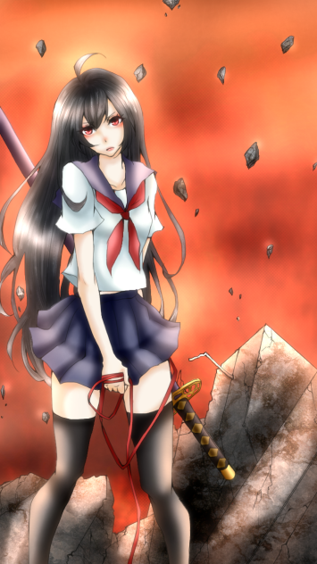 【線画】帯刀少女【拝借】