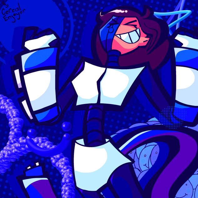 Cyborg girl vibrantic cartoon