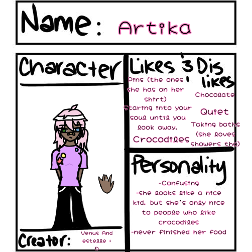 Character sheet for Nia