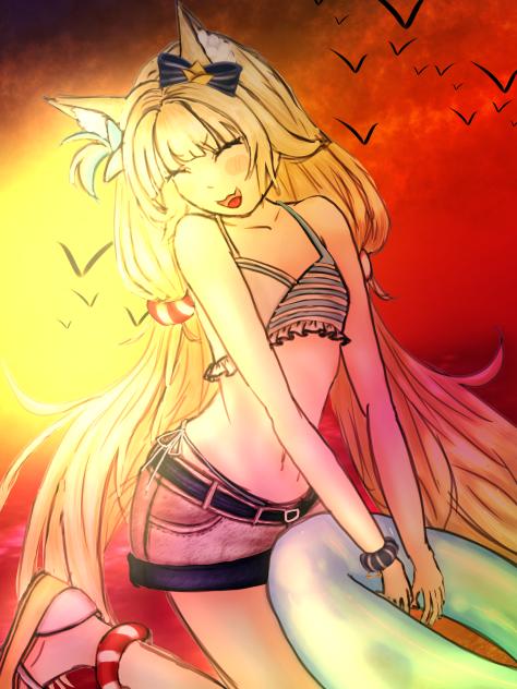 Beach sunset Sameko Saba Fanart