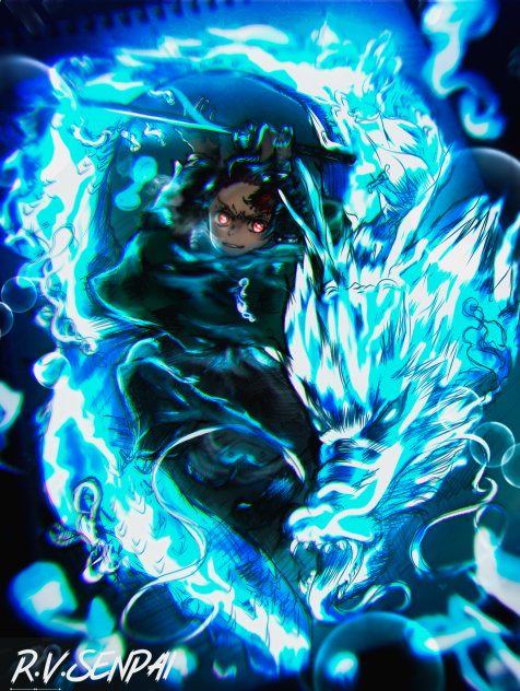 Tanjiro Water Breathing Glowart