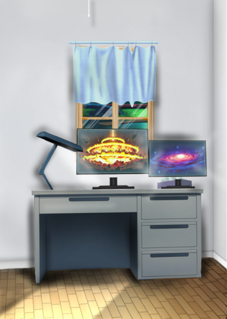 Gamer white room with curtain