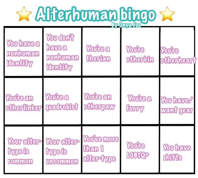 Alterhuman Bingo!!