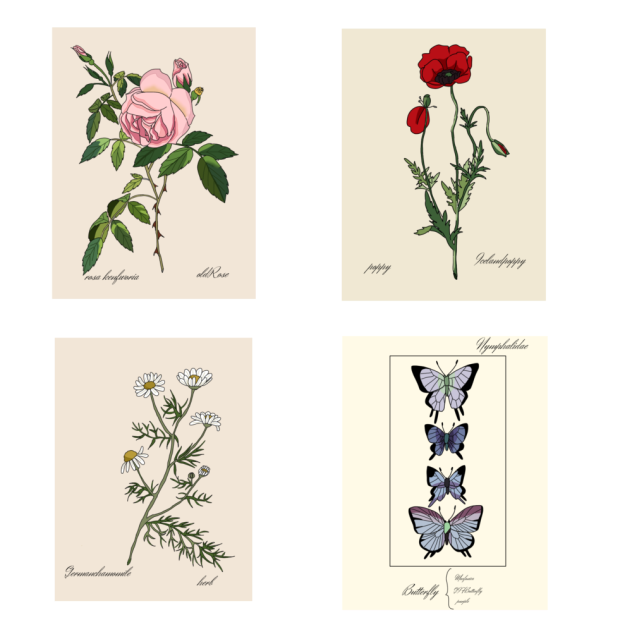 アンティーク風生物画