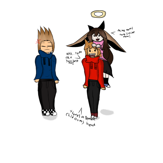 Eva is on Tord's head