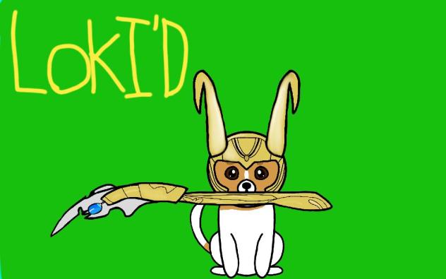 A Jack Russell Terrier dressed as Loki