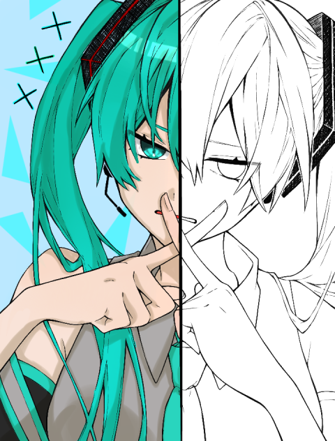 初音ミクフリー線画塗ってみた！