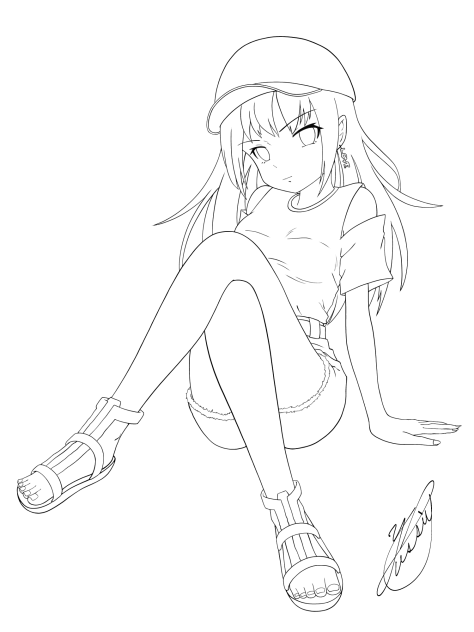 Hot holiday girl（線画）